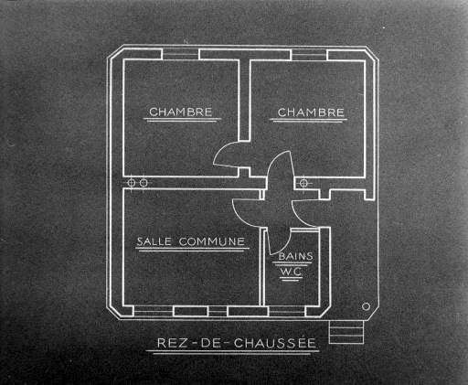 Exemple de construction dans les années 1930 : plan d'une maison T4 à usage de conciergerie. © Région Bourgogne-Franche-Comté, Inventaire du patrimoine