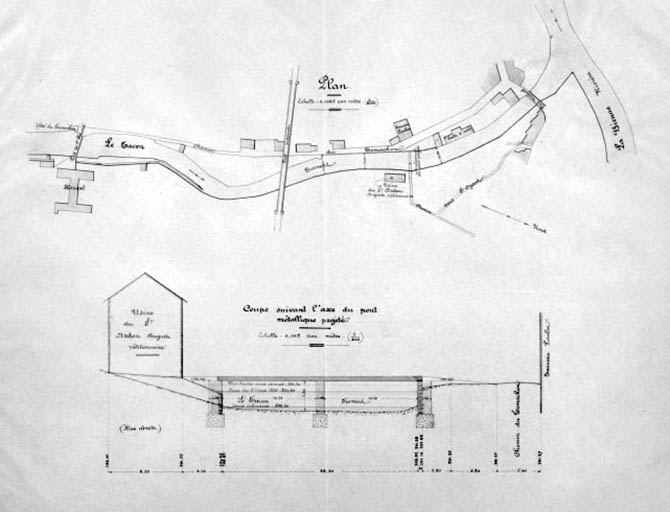 Construction d'une passerelle par le sieur Ardon (Auguste). Plan et profil. © Région Bourgogne-Franche-Comté, Inventaire du patrimoine