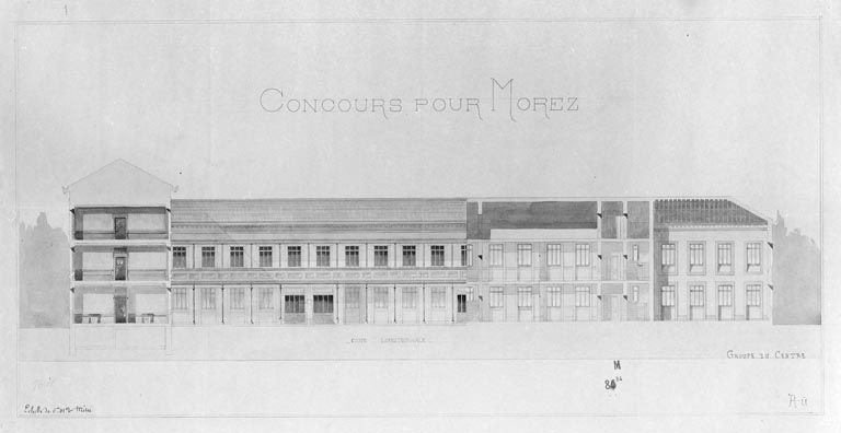[Projet pour le groupe scolaire du Centre : projet n° 11]. Coupe longitudinale, 1879. © Région Bourgogne-Franche-Comté, Inventaire du patrimoine