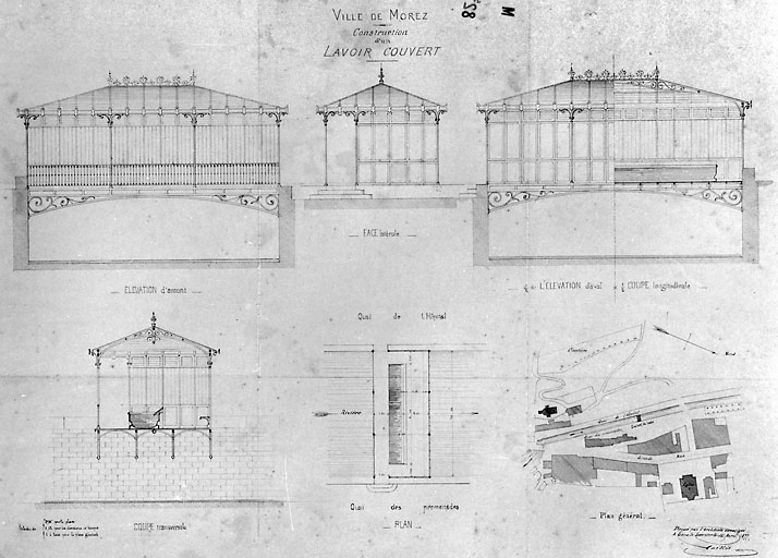 Construction d'un lavoir couvert [projet non réalisé de lavoir enjambant la Bienne], 1877. © Région Bourgogne-Franche-Comté, Inventaire du patrimoine