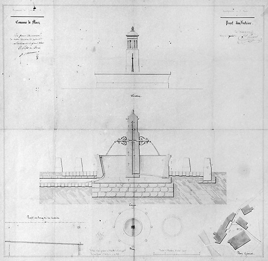 Commune de Morez. Projet d'une fontaine [place de la Samaritaine, actuellement Jules Girod], 1840. © Région Bourgogne-Franche-Comté, Inventaire du patrimoine