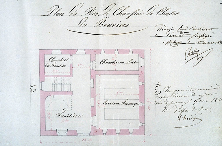 Plans des chalets [...] Plan du Rez-de-Chaussée du Chalet des Bouviers. © Région Bourgogne-Franche-Comté, Inventaire du patrimoine