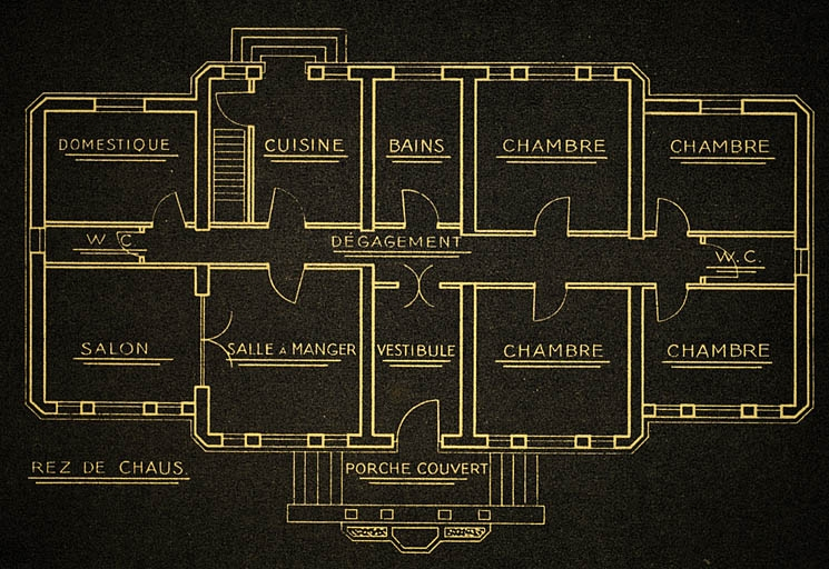Plan type d'une maison T12 dans les années 1930. © Région Bourgogne-Franche-Comté, Inventaire du patrimoine