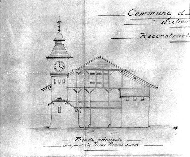 Commune d'Etival [...] Reconstruction de la toiture du châlet incendié [détail : élévation de la façade est]. © Région Bourgogne-Franche-Comté, Inventaire du patrimoine