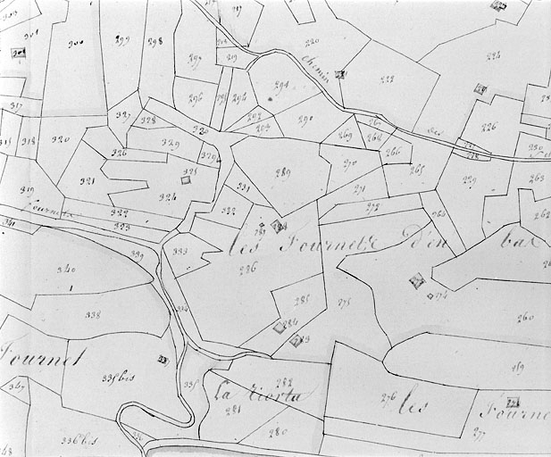 Plan-masse et de situation. Dessin, 1812. Extrait du plan cadastral, commune de Septmoncel, section G, feuille 1, échelle 1:5000. © Région Bourgogne-Franche-Comté, Inventaire du patrimoine