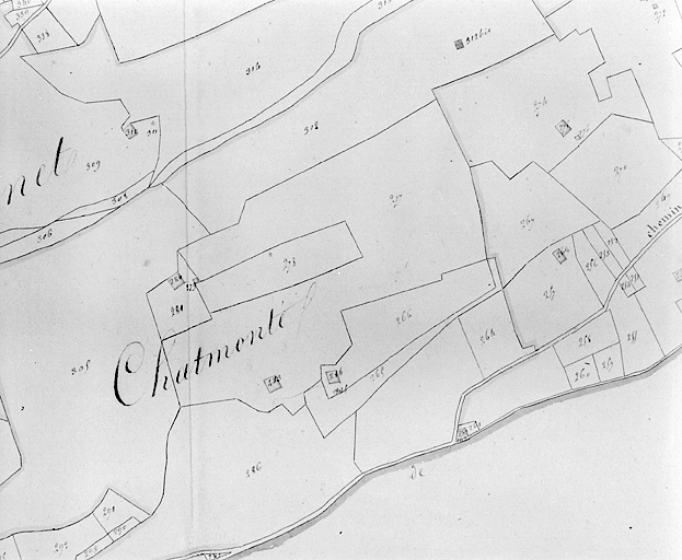 Plan-masse et de situation. Dessin, 1812. Extrait du plan cadastral, commune de Septmoncel, section F, feuille 1, échelle 1:5000. © Région Bourgogne-Franche-Comté, Inventaire du patrimoine