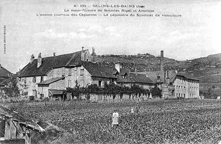 Salins-les-Bains (Jura). La manufacture de faïences Rigal et Ameline. L'ancien couvent des Capucins - La pépinière du Syndicat de viticulture. © Région Bourgogne-Franche-Comté, Inventaire du patrimoine
