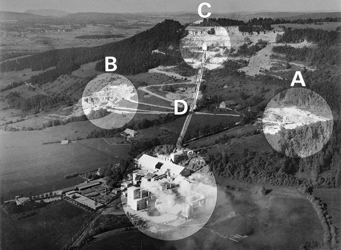 Le fonctionnement de la cimenterie après l'effondrement de 1964. © Région Bourgogne-Franche-Comté, Inventaire du patrimoine
