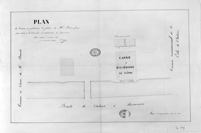 Plan de l'usine à pulvériser le plâtre de Mrs Raton frères [...]. © Région Bourgogne-Franche-Comté, Inventaire du patrimoine