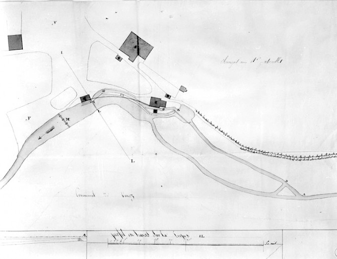 Plan et profils de la rivière d'Anguillon depuis le moulin du dessus d'Ardon jusqu'au dessous de la papeterie [détail]. © Région Bourgogne-Franche-Comté, Inventaire du patrimoine