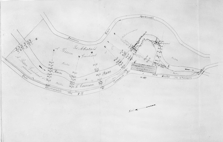 Règlement d'eau de l'usine des sieurs Guichard et Bisson - Plan des lieux. © Région Bourgogne-Franche-Comté, Inventaire du patrimoine