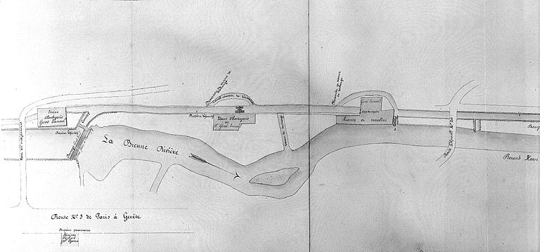 Projet de révision du règlement hydraulique des usines Girod Emmanuel, Prost Frères et Bonnefoy Valère [détail de la partie gauche : rue Pierre Morel], 1863. © Région Bourgogne-Franche-Comté, Inventaire du patrimoine