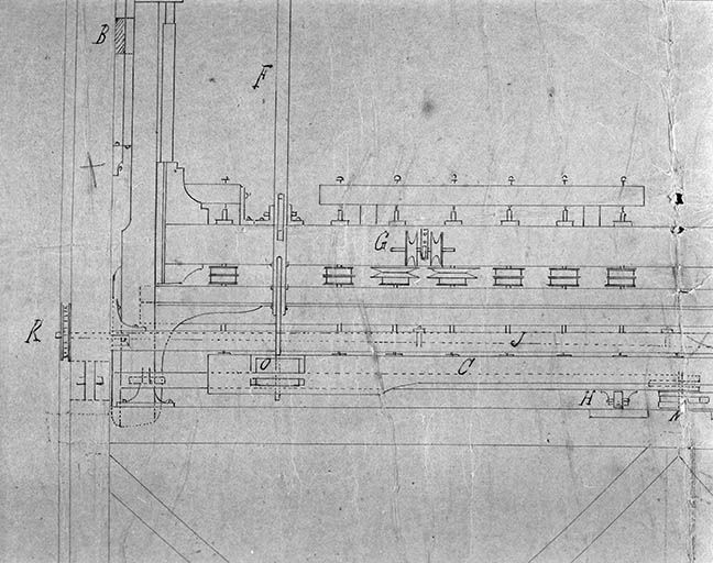 Elévation de la face postérieure : détail de la partie gauche du plan. © Région Bourgogne-Franche-Comté, Inventaire du patrimoine