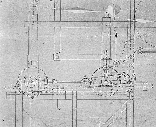 Elévation de la face latérale droite : détail de la partie centrale du plan. © Région Bourgogne-Franche-Comté, Inventaire du patrimoine