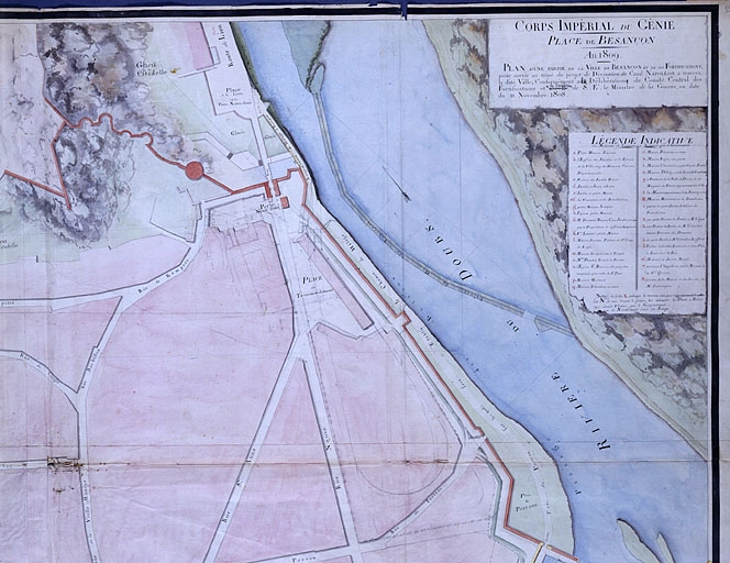 Plan d'une partie de la cité de Besançon et de ses fortifications [... Détail : quart haut droite du plan], 1809. © Région Bourgogne-Franche-Comté, Inventaire du patrimoine