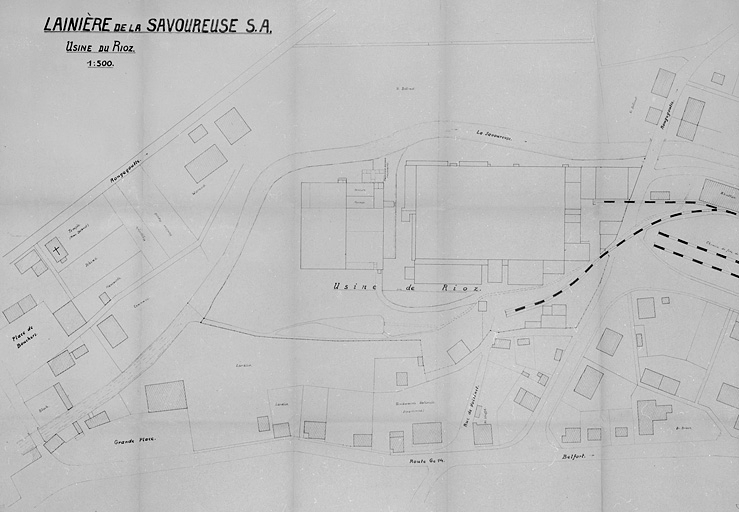 Lainière de la Savoureuse S.A., usine du Rioz [plan-masse]. © Région Bourgogne-Franche-Comté, Inventaire du patrimoine