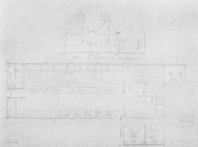 Plan-masse de l'usine et élévation de la façade antérieure. © Région Bourgogne-Franche-Comté, Inventaire du patrimoine
