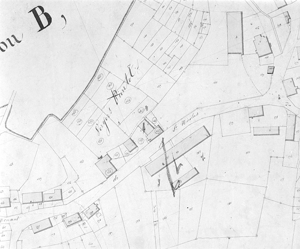 Rougemont-le-Château. Section D dite le Village [plan-masse et de situation extrait du plan cadastral napoléonien]. © Région Bourgogne-Franche-Comté, Inventaire du patrimoine