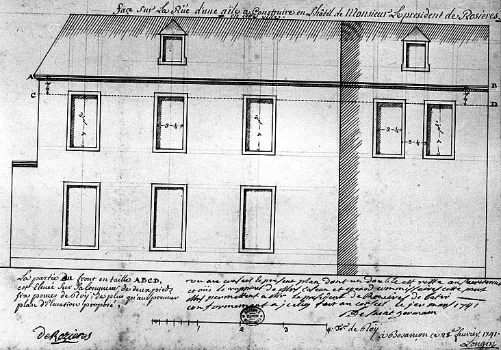 Elévation de la partie gauche de la façade sur rue. © Région Bourgogne-Franche-Comté, Inventaire du patrimoine