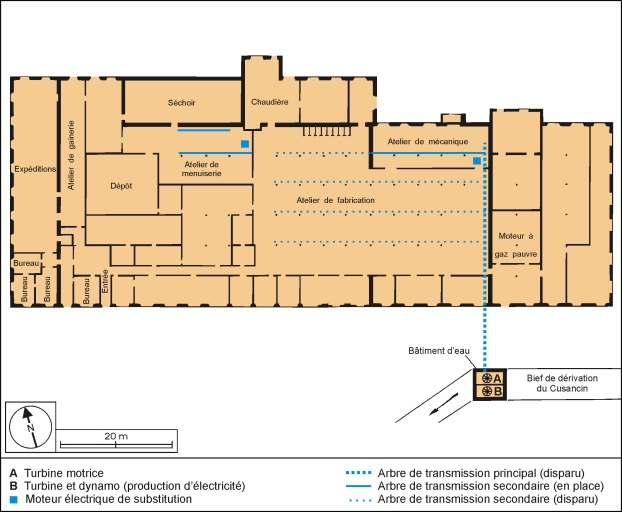 Restitution du système de transmission. © Région Bourgogne-Franche-Comté, Inventaire du patrimoine