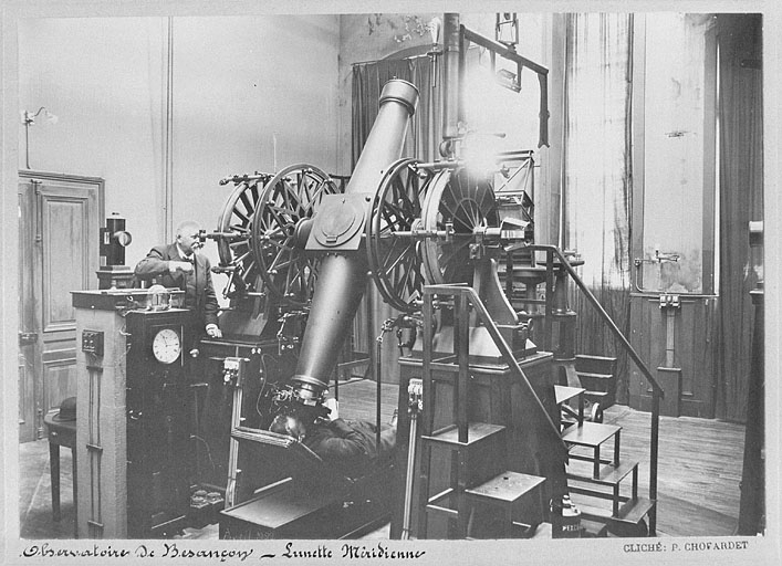 Observatoire de Besançon - lunette méridienne, limite 19e siècle 20e siècle. © Région Bourgogne-Franche-Comté, Inventaire du patrimoine Observatoire de Besançon - lunette méridienne, limite 19e siècle 20e siècle. © Région Bourgogne-Franche-Comté, Inventaire du patrimoine