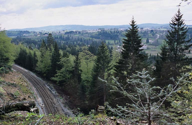 La voie vue du dessus du tunnel de la Joux (commune de Saint-Laurent-en-Grandvaux), côté Andelot-en-Montagne. © Région Bourgogne-Franche-Comté, Inventaire du patrimoine La voie vue du dessus du tunnel de la Joux (commune de Saint-Laurent-en-Grandvaux), côté Andelot-en-Montagne. © Région Bourgogne-Franche-Comté, Inventaire du patrimoine