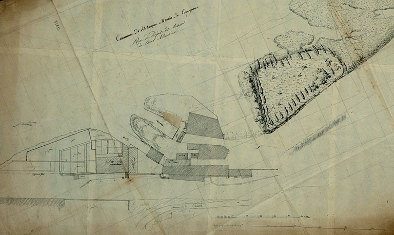 Plan du moulin de Tarragnoz [détail], 1795. © Région Bourgogne-Franche-Comté, Inventaire du patrimoine