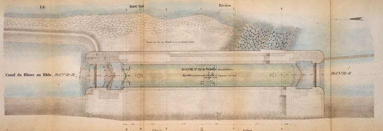 Abaissement du radier du sas de l'écluse n° 52 de Velotte. Plan, élévation et coupes transversales [Détail : plan], 1911. © Région Bourgogne-Franche-Comté, Inventaire du patrimoine