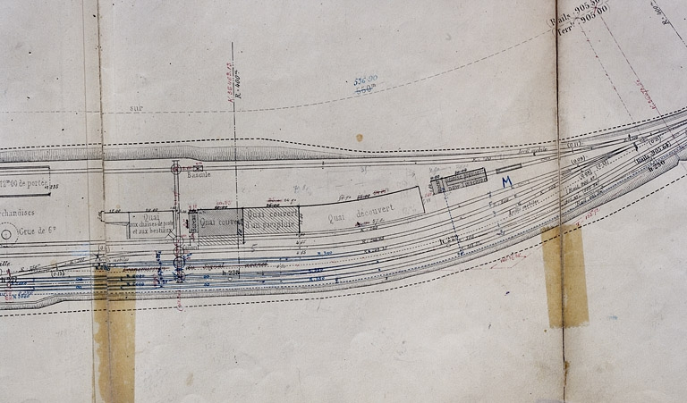 Plan général de la gare de St Laurent [détail de la partie droite], décennie 1880. © Région Bourgogne-Franche-Comté, Inventaire du patrimoine