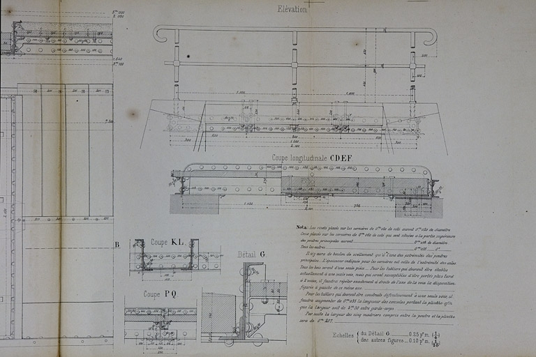 Pont sous rails à tablier métallique de 1 m 50 d'ouverture. Type de la Compagnie de Paris - Lyon - Méditerranée. E 29 [détails du tablier : coupes et élévation], 1879. © Région Bourgogne-Franche-Comté, Inventaire du patrimoine