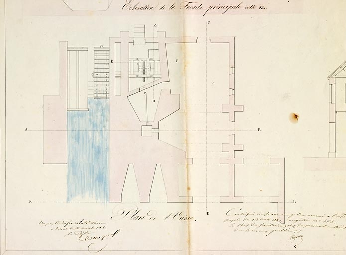 Plan, coupes et élévation du fourneau et des patouillets de Renaucourt [...] [plan du haut fourneau]. © Région Bourgogne-Franche-Comté, Inventaire du patrimoine