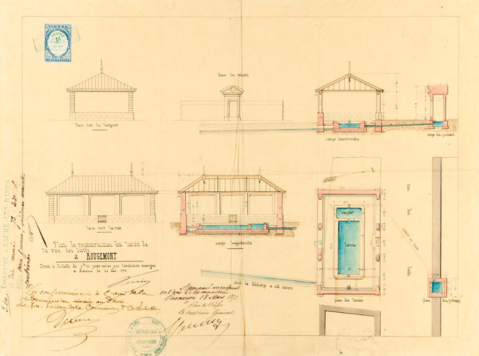 Plan de reconstrcution du lavoir de la rue des Juifs à Rougemont. [Vue générale]. © Région Bourgogne-Franche-Comté, Inventaire du patrimoine