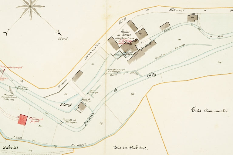 Plan et profil. Demande des sieurs Japy et Cie en autorisation d'établir des ponts provisoires au hameau de Berne. © Région Bourgogne-Franche-Comté, Inventaire du patrimoine Plan et profil. Demande des sieurs Japy et Cie en autorisation d'établir des ponts provisoires au hameau de Berne. © Région Bourgogne-Franche-Comté, Inventaire du patrimoine