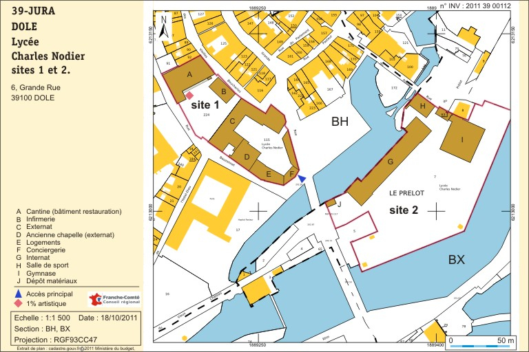 Plan-masse et de situation. Extrait du plan cadastral numérisé, 2011, sections BH et BX échelle 1/1500. © Région Bourgogne-Franche-Comté, Inventaire du patrimoine Plan-masse et de situation. Extrait du plan cadastral numérisé, 2011, sections BH et BX échelle 1/1500. © Région Bourgogne-Franche-Comté, Inventaire du patrimoine
