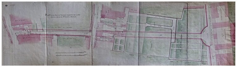 Plan de la rue de la Traverse depuis la Grande Rue jusqu'à l'intendance. © Région Bourgogne-Franche-Comté, Inventaire du Patrimoine