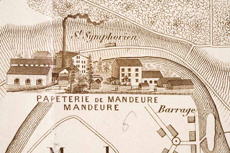 Plan monumental des grandes usines [...]. Papeterie de Mandeure [détail]. © Région Bourgogne-Franche-Comté, Inventaire du patrimoine