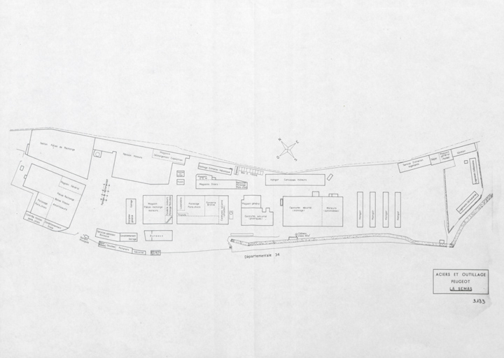 Plan-masse de l'usine Aciers et Outillage Peugeot - Terre-Blanche. © Région Bourgogne-Franche-Comté, Inventaire du patrimoine Plan-masse de l'usine Aciers et Outillage Peugeot - Terre-Blanche. © Région Bourgogne-Franche-Comté, Inventaire du patrimoine