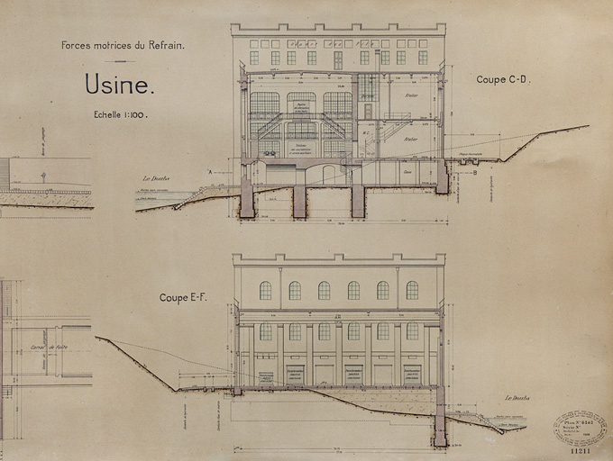 Forces motrices du Refrain. Usine [détail : coupes transversales], 1908 © Région Bourgogne-Franche-Comté, Inventaire du patrimoine