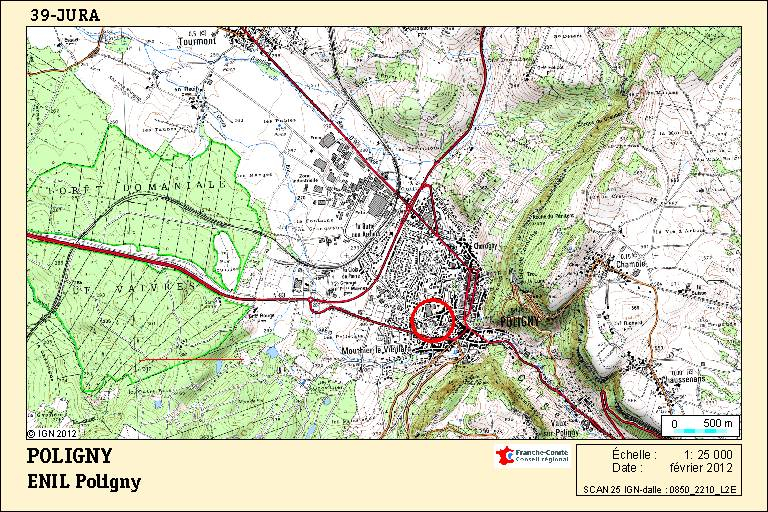 Carte de localisation. Carte topographique, IGN, 2012, dalle 0850-2210-L2E, échelle 1:25 000. © Région Bourgogne-Franche-Comté, Inventaire du patrimoine