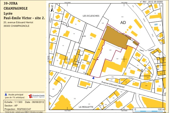 PLan-masse et de situation. Extrait du plan cadastral numérisé, 2011, section AP, échelle 1/1 500.   © Région Bourgogne-Franche-Comté, Inventaire du patrimoine
