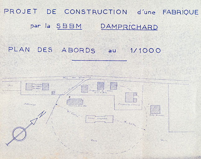     Projet de construction d’une fabrique par la SBBM Damprichard. Plan des abords au 1/1000, [1951] © Région Bourgogne-Franche-Comté, Inventaire du patrimoine