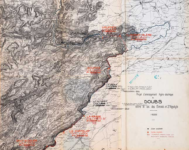 Projet d’aménagement hydro-électrique du Doubs entre le lac des Brenets et St-Hippolyte, [19 octobre 1928] © Région Bourgogne-Franche-Comté, Inventaire du patrimoine