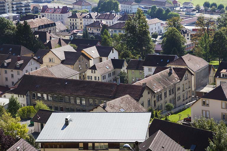 Vue d'ensemble plongeante, depuis le nord-ouest. © Région Bourgogne-Franche-Comté, Inventaire du patrimoine