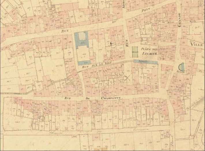 La ville basse sur le cadastre de 1837 (partie ouest) © Archives départementales de la Haute-Saône La ville basse sur le cadastre de 1837 (partie ouest) © Archives départementales de la Haute-Saône