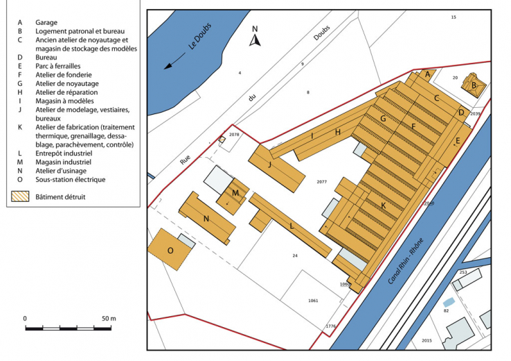 Plan-masse et de situation. Extrait du plan cadastral numérisé, section C, échelle 1:1250. © Région Bourgogne-Franche-Comté, Inventaire du patrimoine