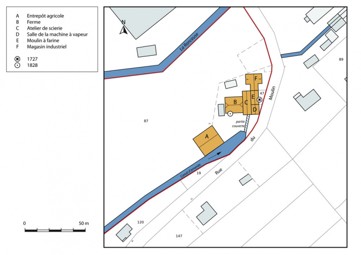 Plan-masse et de situation. Extrait du plan cadastral numérisé, section ZB, échelle 1:1000. © Région Bourgogne-Franche-Comté, Inventaire du patrimoine