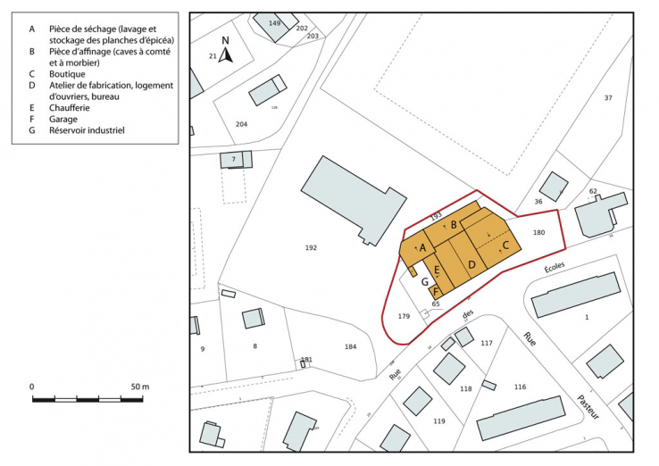 Plan-masse et de situation. Extrait du plan cadastral, 2012, section AB. © Région Bourgogne-Franche-Comté, Inventaire du patrimoine