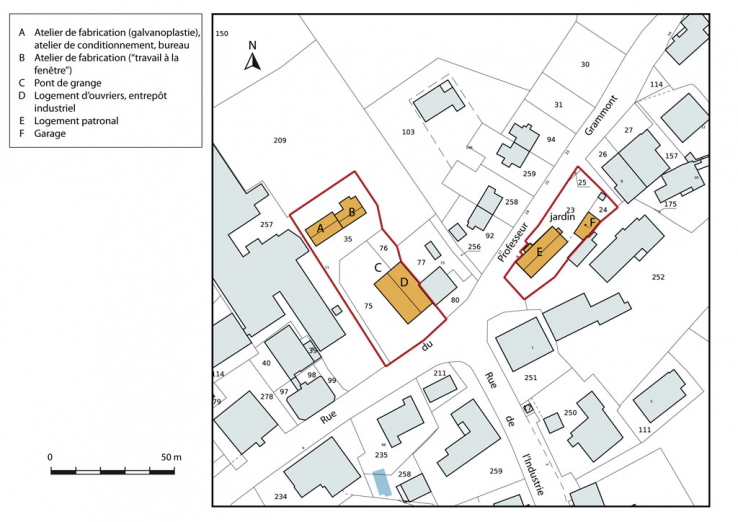 Plan-masse et de situation. Extrait du plan cadastral, 2012, section AC. © Région Bourgogne-Franche-Comté, Inventaire du patrimoine