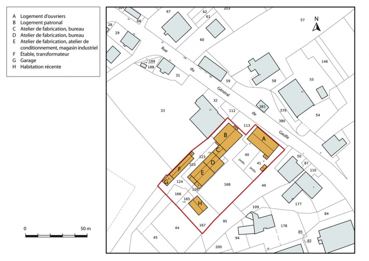 Plan-masse et de situation. Extrait du plan cadastral, 2012, section AB. © Région Bourgogne-Franche-Comté, Inventaire du patrimoine