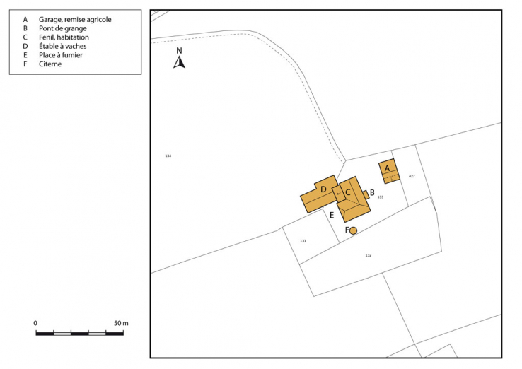 Plan-masse et de situation. Extrait du plan cadastral, 2013, section C. © Région Bourgogne-Franche-Comté, Inventaire du patrimoine